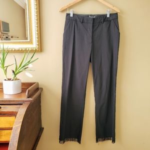 Bebe Vintage Black Beaded Fringe Trim Cropped Trouser Pants Size 6